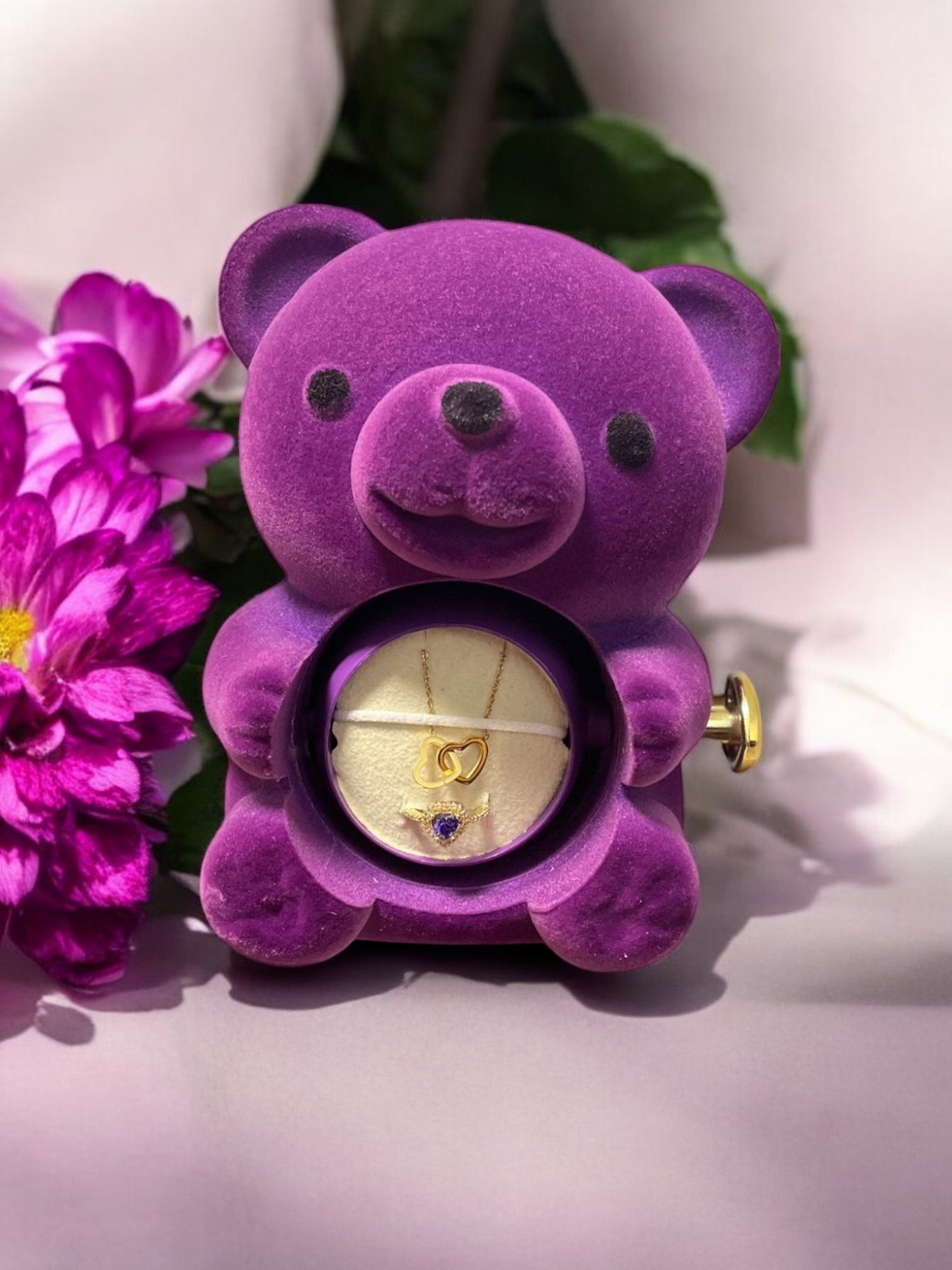 Sevimli Güllü Ayıcık - Çift Kalp Kolye