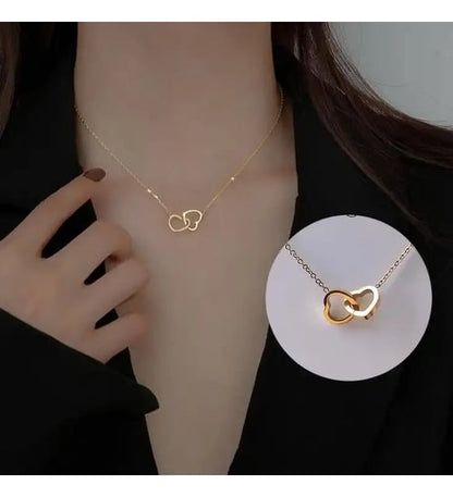 Sevimli Güllü Ayıcık - Çift Kalp Kolye